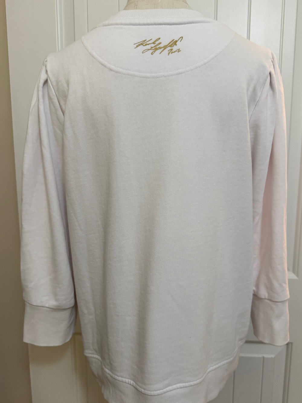 Karl Lagerfeld White Sweatshirt with Gold Lagerfeld Paris Emblem Sz Lg - Picture 5 of 15